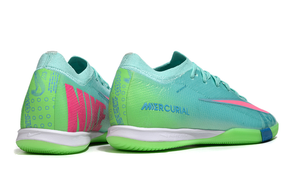 Chuteira Futsal Nike Mercurial Air Zoom Vapor 16 IC - Azul e Verde, vista traseira com design destacável.