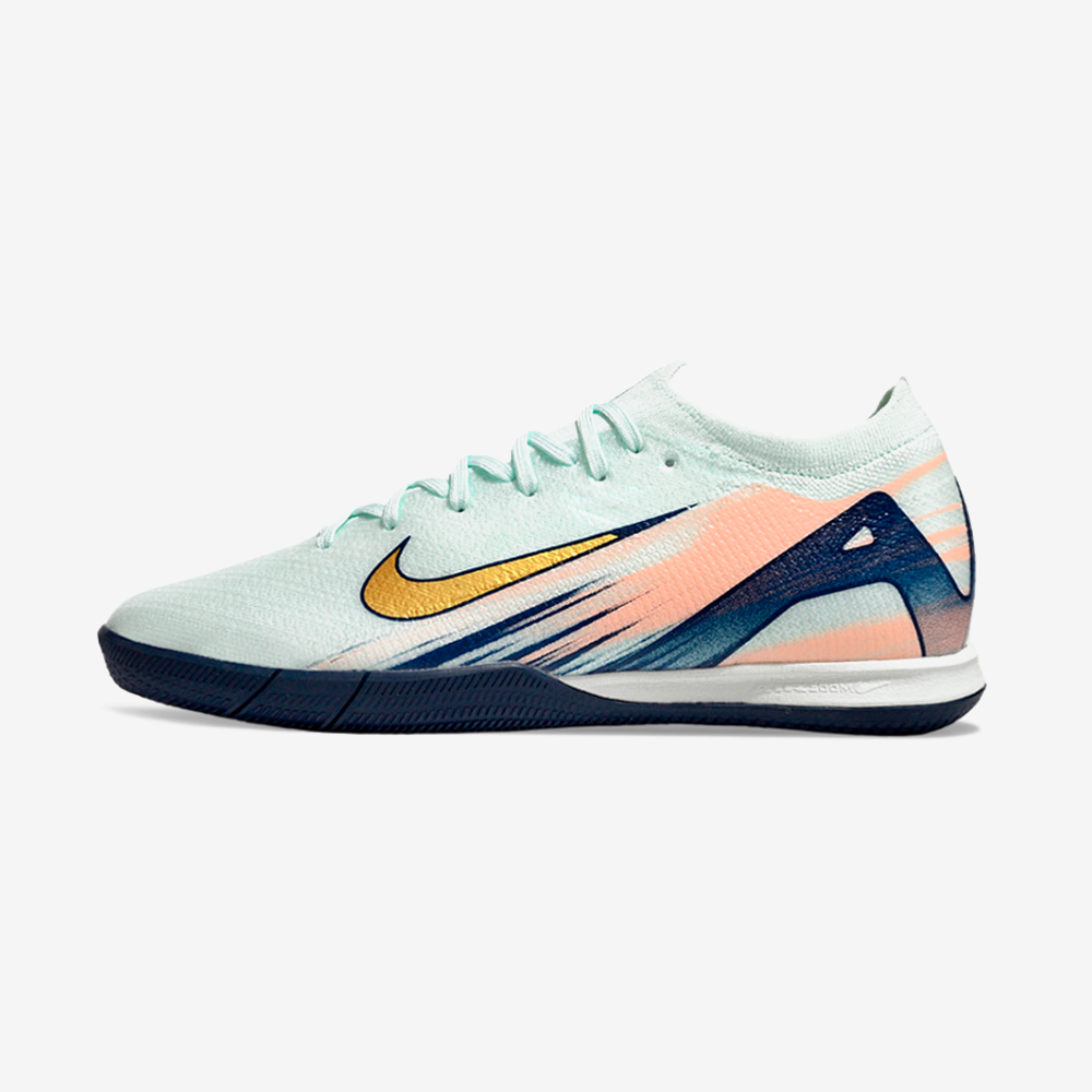 Chuteira Futsal Nike Mercurial Air Zoom Vapor 16 IC - Azul lado esquerdo com design aerodinâmico e amortecimento Air Zoom.