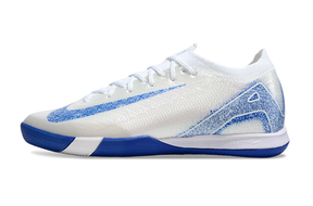 Chuteira Futsal Nike Mercurial Air Zoom Vapor 16 IC - Branca e Azul, ideal para jogos em quadra com alta performance.