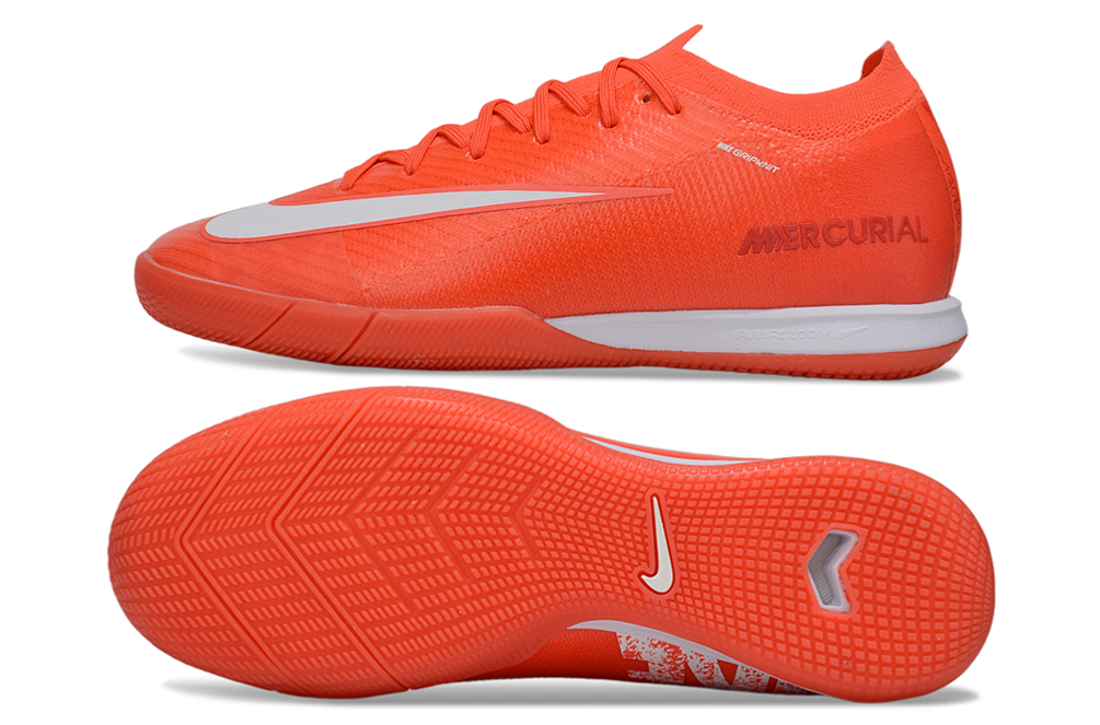 Chuteira Futsal Nike Mercurial Air Zoom Vapor 16 IC - Laranja e Branca vista lateral e sola