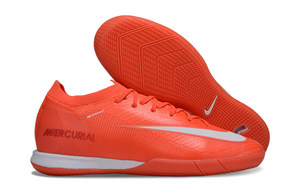 Chuteira Futsal Nike Mercurial Air Zoom Vapor 16 IC - Laranja e Branca vista lateral e inferior.