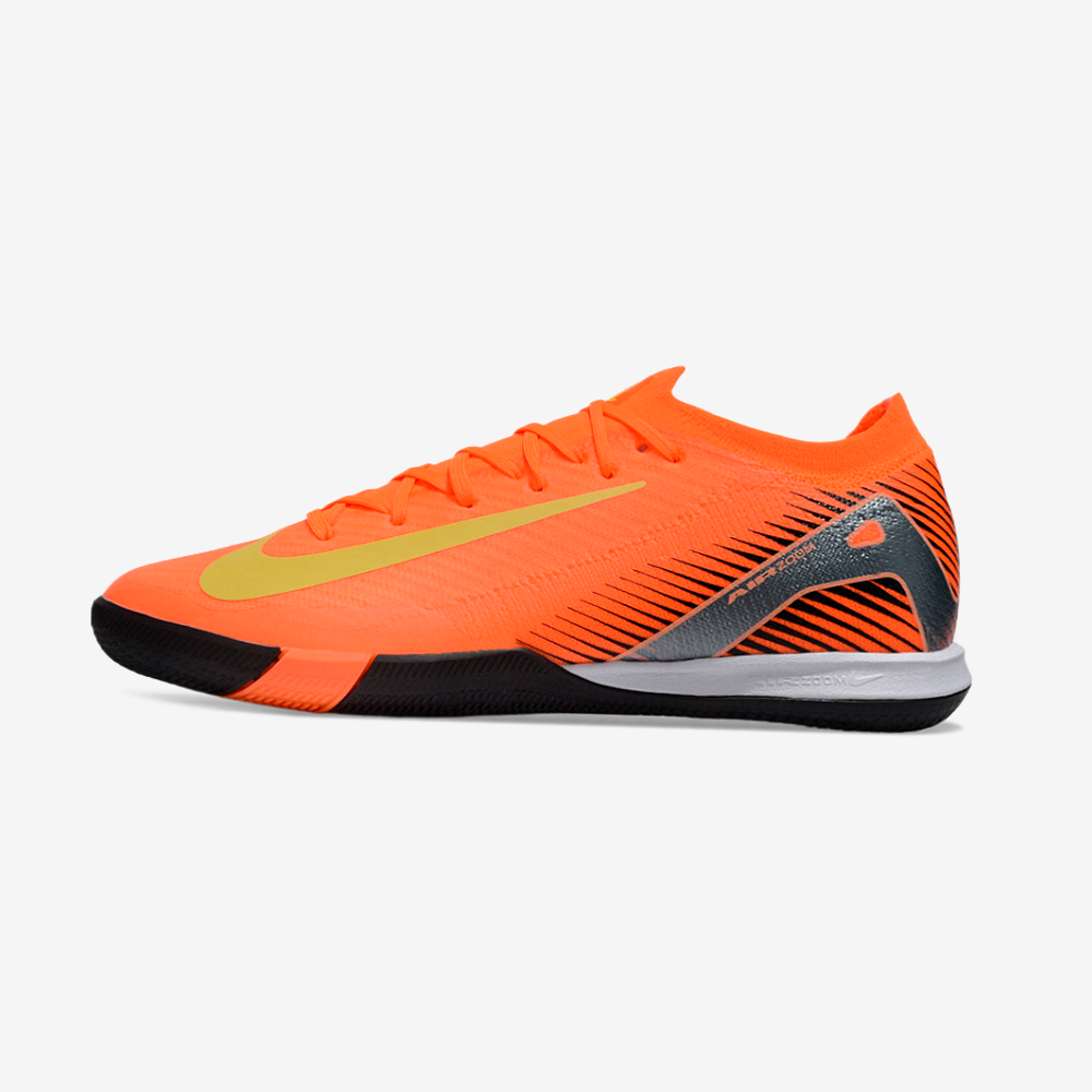 Chuteira Futsal Nike Mercurial Air Zoom Vapor 16 IC -  Laranja, Preta e Verde, design inovador e velocidade superior.