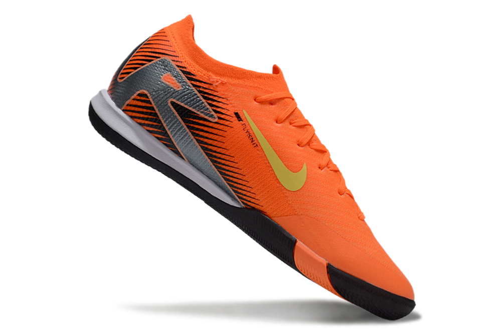 Chuteira Futsal Nike Mercurial Air Zoom Vapor 16 IC - Laranja, Preta e Verde em ângulo