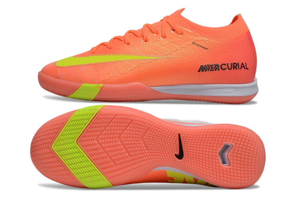 Chuteira Futsal Nike Mercurial Air Zoom Vapor 16 IC - Laranja e Verde, design vibrante e tecnologia Air Zoom.