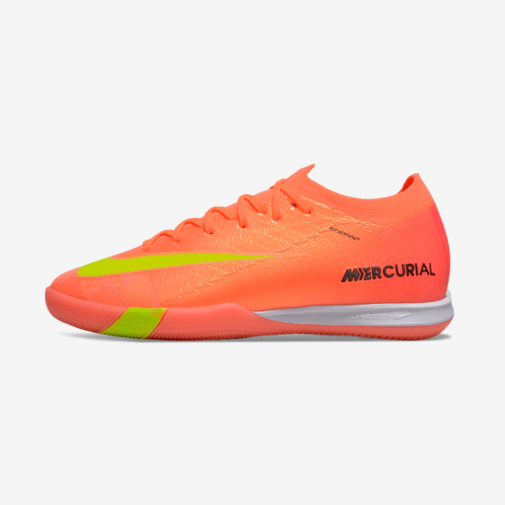 Chuteira Futsal Nike Mercurial Air Zoom Vapor 16 IC - Laranja e Verde em destaque lateral