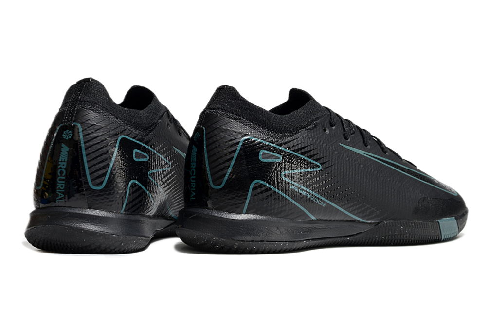 Chuteira Futsal Nike Mercurial Air Zoom Vapor 16 IC - Preta vista de trás mostrando detalhes em preto e azul