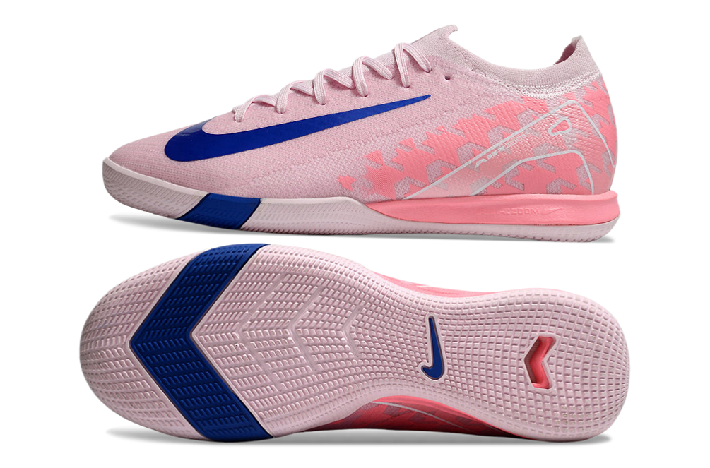 Chuteira Futsal Nike Mercurial Air Zoom Vapor 16 IC - Rosa e Azul vista lateral e inferior em detalhe