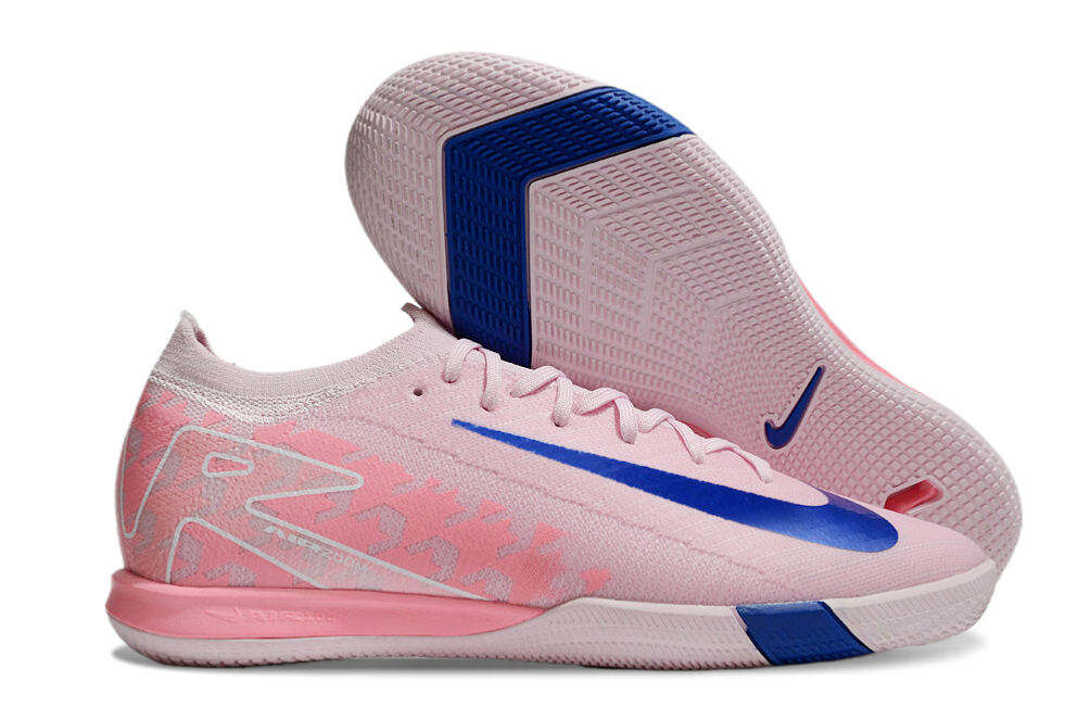 Chuteira Futsal Nike Mercurial Air Zoom Vapor 16 IC - Rosa e Azul, ideal para desempenho em piso indoor.