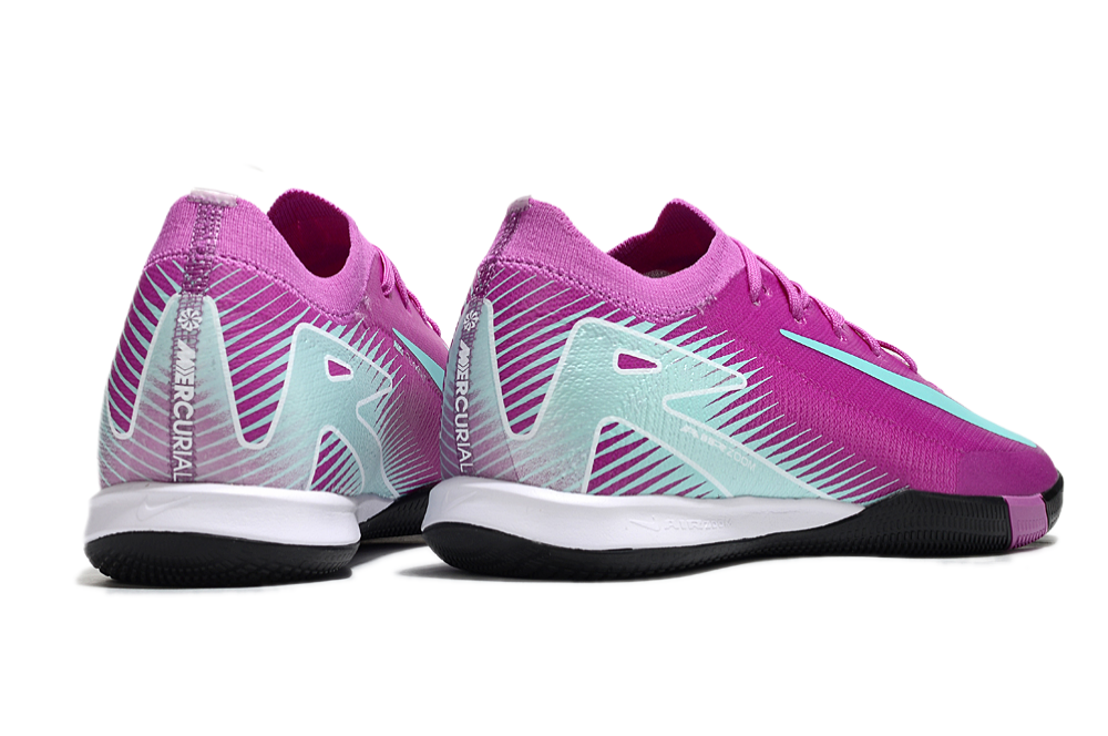 Chuteira Futsal Nike Mercurial Air Zoom Vapor 16 IC - Roxa e Azul, lado traseiro em roxo e azul vibrante.