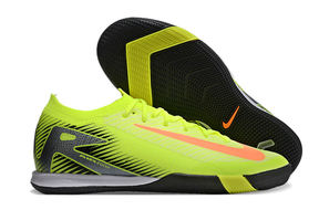 Chuteira Futsal Nike Mercurial Air Zoom Vapor 16 IC - Verde e Laranja em destaque, com design vibrante e tecnologia avançada.