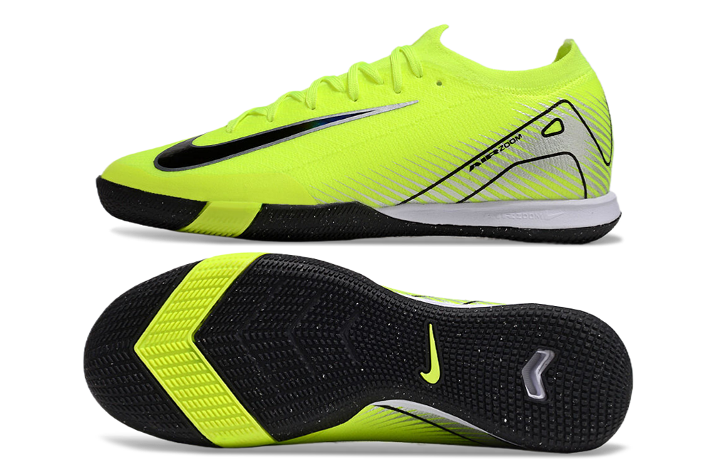 Chuteira Futsal Nike Mercurial Air Zoom Vapor 16 IC - Verde e Preta - Design vibrante e sola de alta performance.