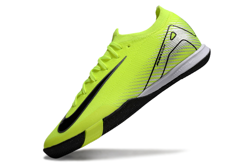 Chuteira Futsal Nike Mercurial Air Zoom Vapor 16 IC - Verde e Preta em fundo branco.