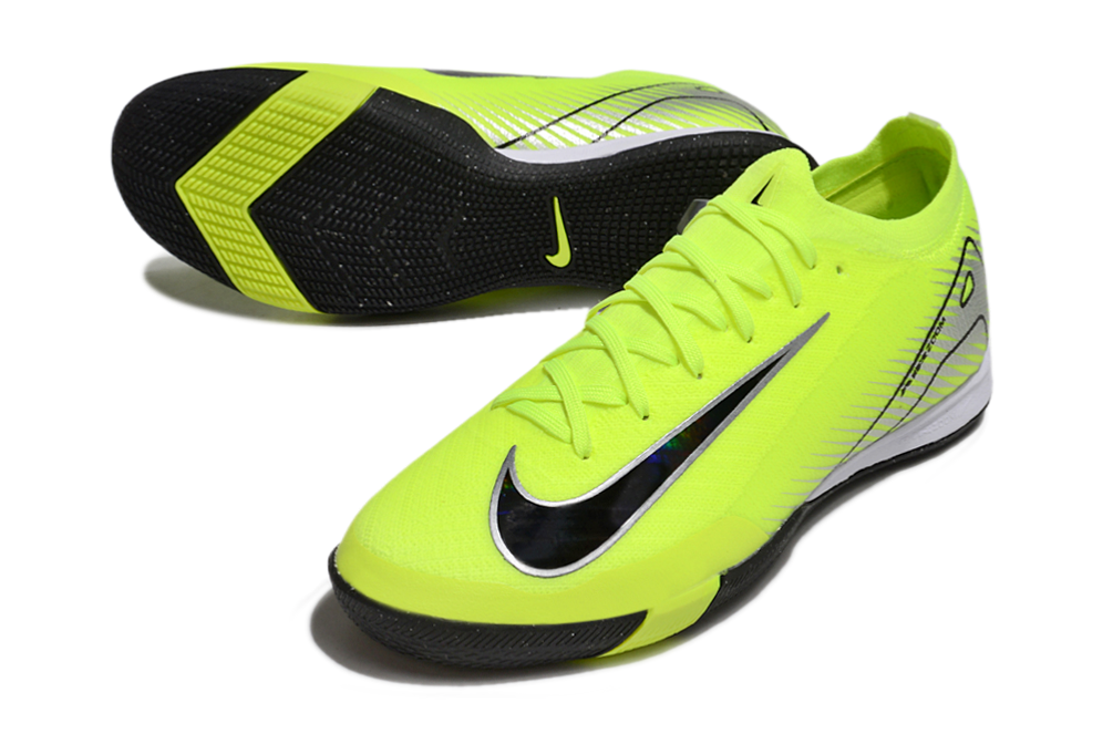 Chuteira Futsal Nike Mercurial Air Zoom Vapor 16 IC - Verde e Preta em destaque com design vibrante e tecnologia avançada.