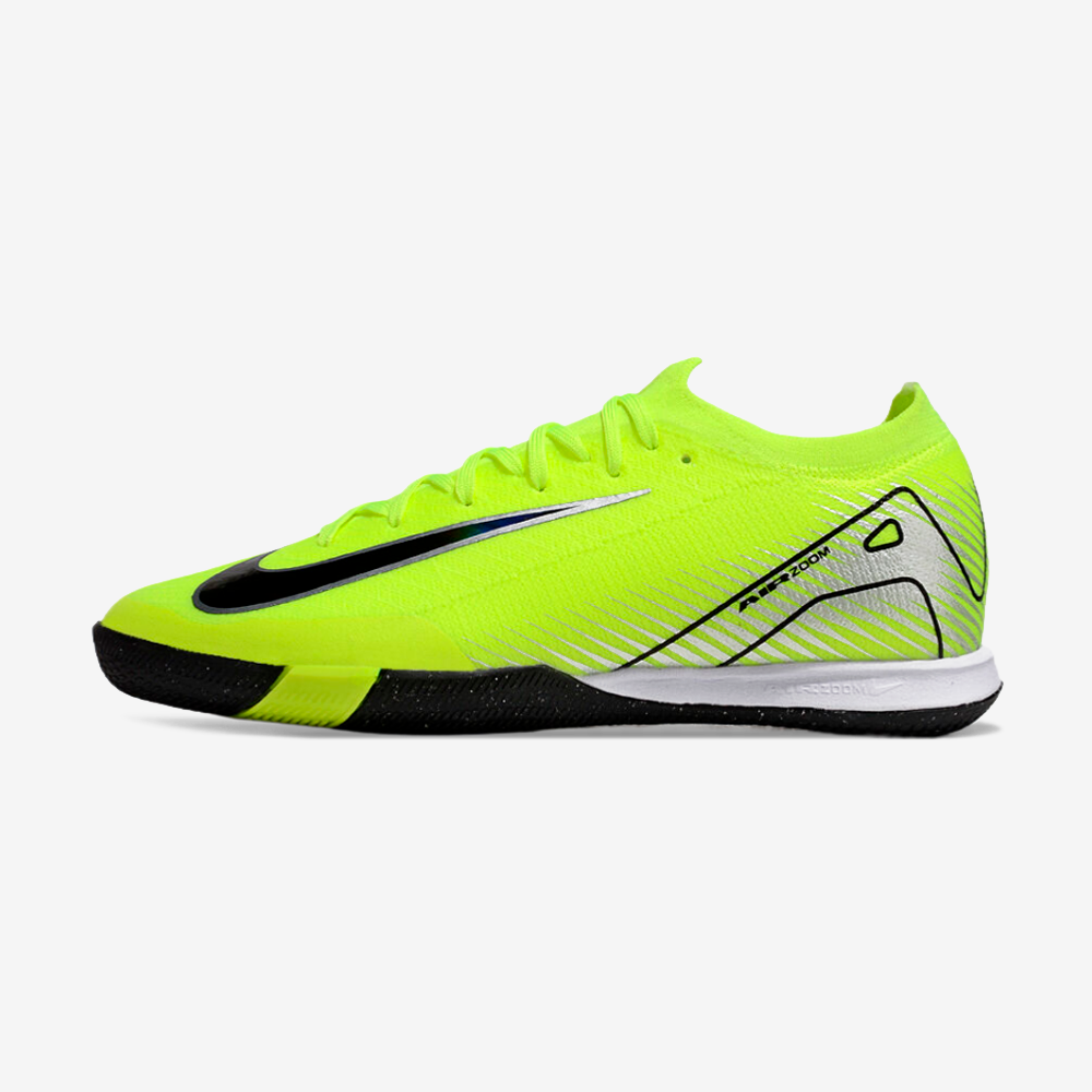 Chuteira Futsal Nike Mercurial Air Zoom Vapor 16 IC - Verde e Preta vista lateral em fundo branco