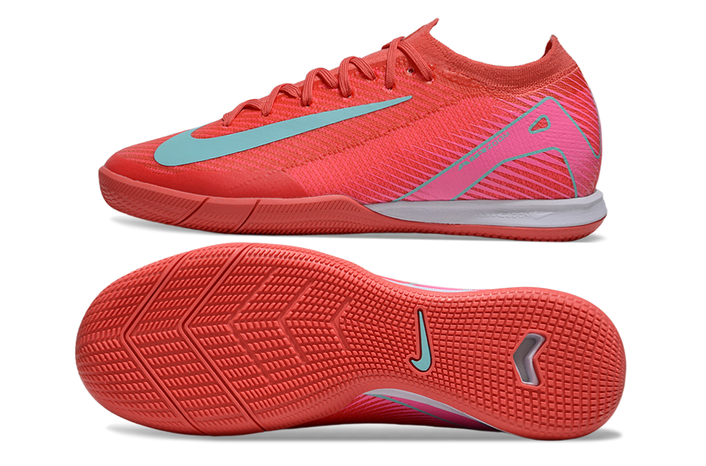 Chuteira Futsal Nike Mercurial Air Zoom Vapor 16 IC - Vermelha e Azul vista lateral e inferior