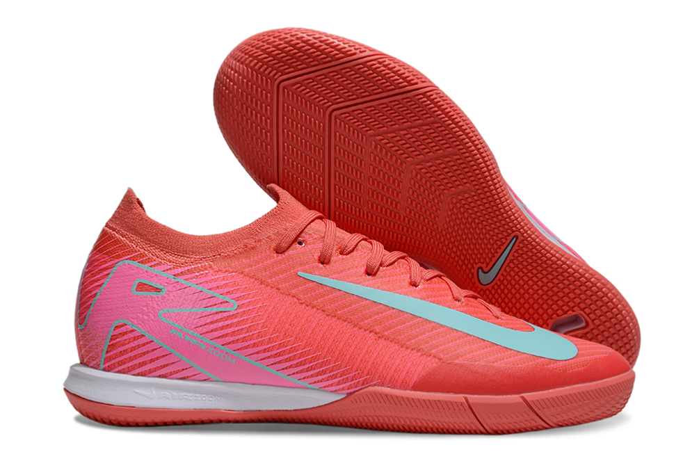 Chuteira Futsal Nike Mercurial Air Zoom Vapor 16 IC - Vermelha e Azul com design moderno e sola de borracha.