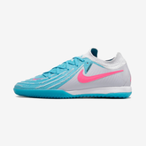 Chuteira Futsal Nike Phantom GX II IC Azul e Rosa lateral em destaque, mostrando detalhes do design e cores vibrantes.