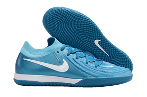 Chuteira Futsal Nike Phantom GX II IC - Azul "Mad ambition Pack" em vista lateral e底部.