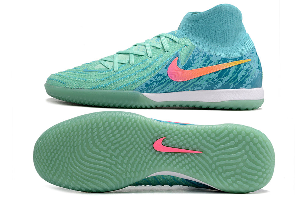 Chuteira Futsal Nike Phantom Luna IC - Azul e Verde com design inovador e sola IC