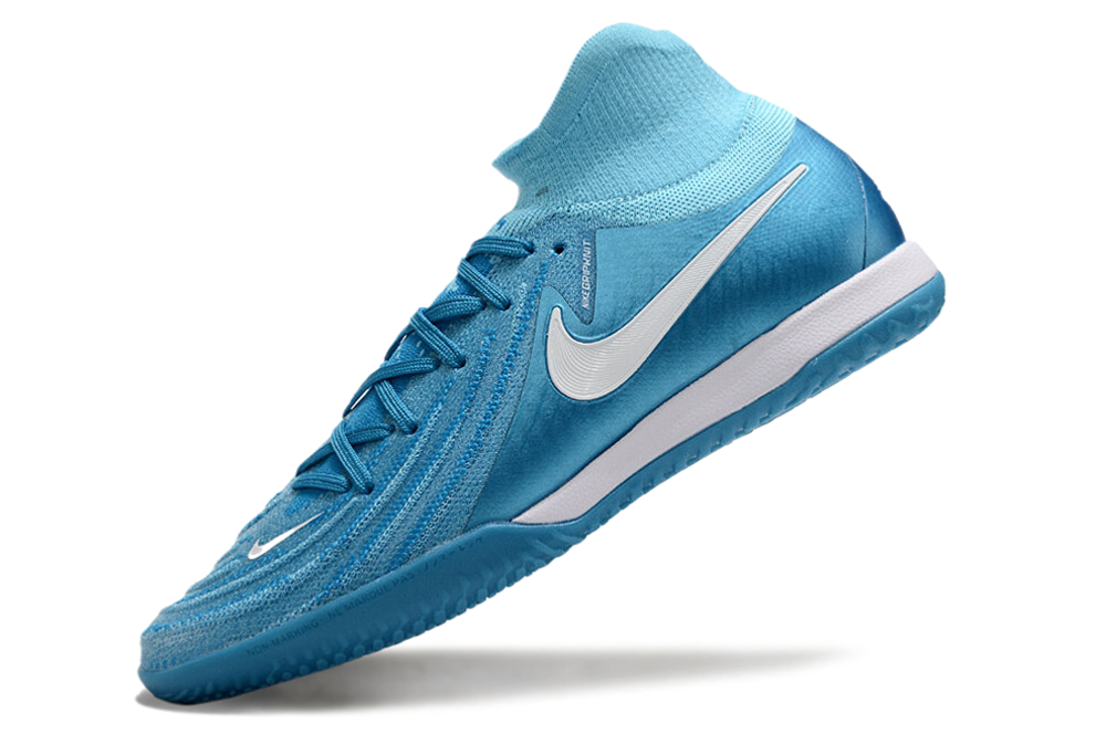 Chuteira Futsal Nike Phantom Luna IC - Azul "Mad ambition Pack" com design inovador e solado IC para piso de futsal.
