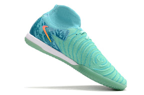 Chuteira Futsal Nike Phantom Luna IC - Azul e Verde destacada com design moderno e tecnologia inovadora.