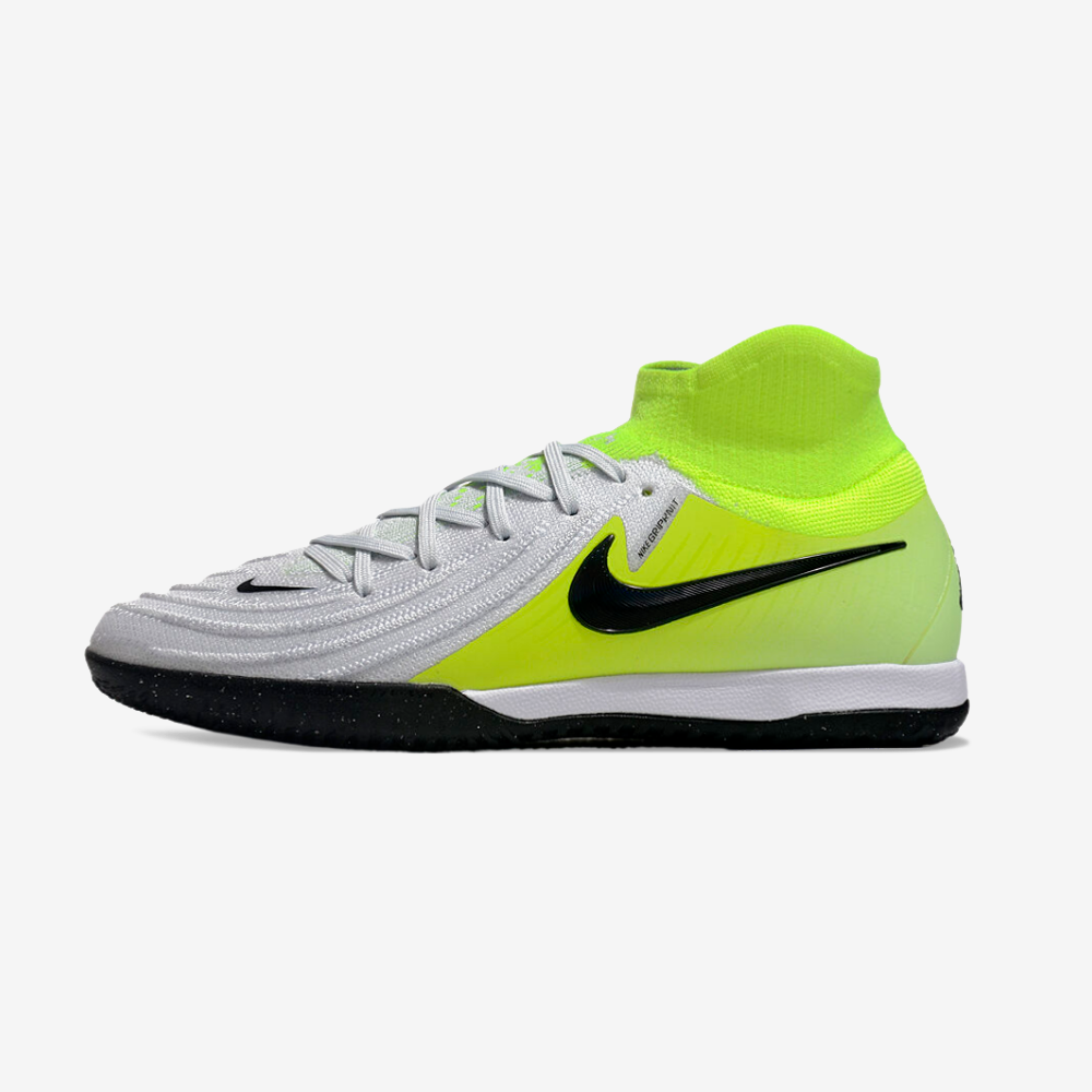 Chuteira Futsal Nike Phantom Luna IC - Branca, Verde e Preta "Mad Voltage Pack" em destaque.