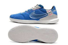 Chuteira Futsal Nike Street Gato IC Azul e Cinza com sola IC, design arrojado, ideal para futsal indoor.