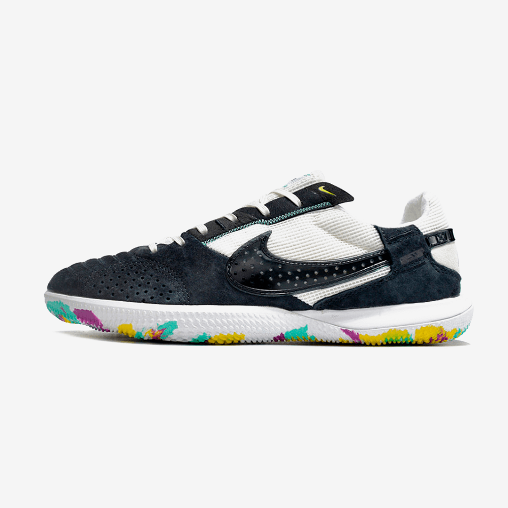Chuteira Futsal Nike Street Gato IC - Branca e Preta lateral com sola colorida