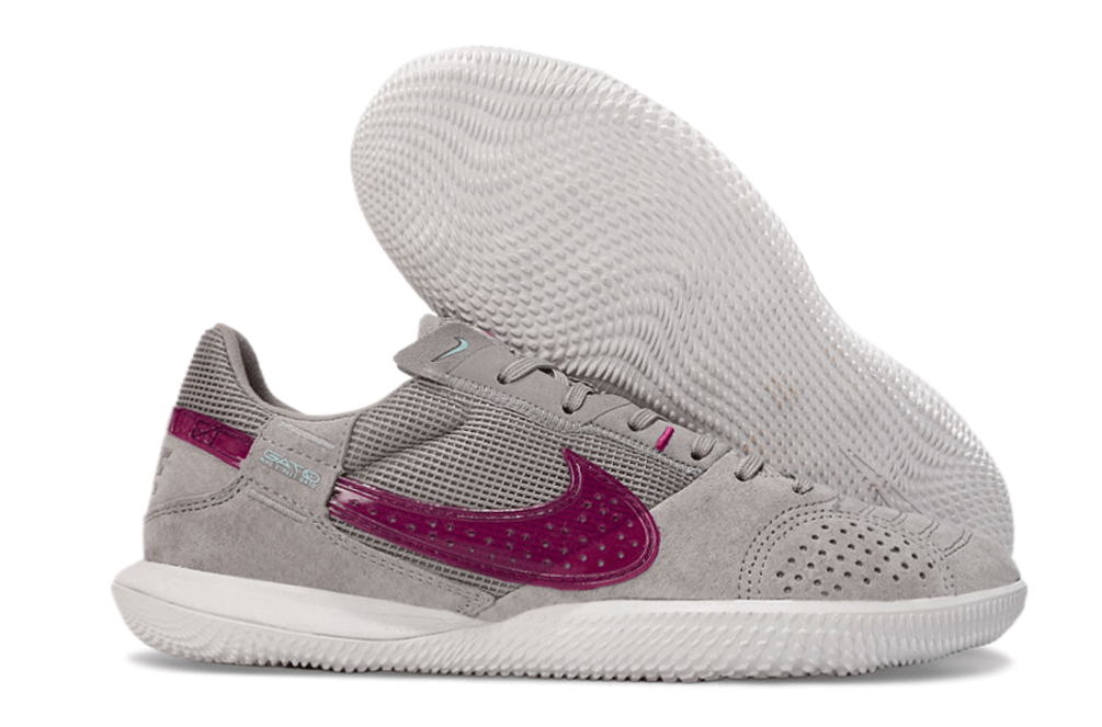Chuteira Futsal Nike Street Gato IC - Cinza e Vinho, calçado ideal para controle e desempenho em quadras internas.