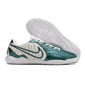 Chuteira Futsal Tiempo 10 Legend Elite IC Cinza e Branca com design inovador e sola de tração duradoura.