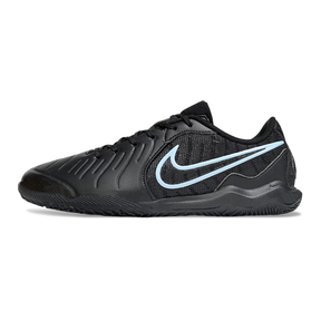 Chuteira Futsal Tiempo 10 Legend Elite IC Preta - Sapatilha esportiva em preto com detalhes em azul.