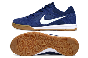 Chuteira Futsal Supreme X Nike SB Gato IC Azul vista lateral e sola com padrão hexagonal
