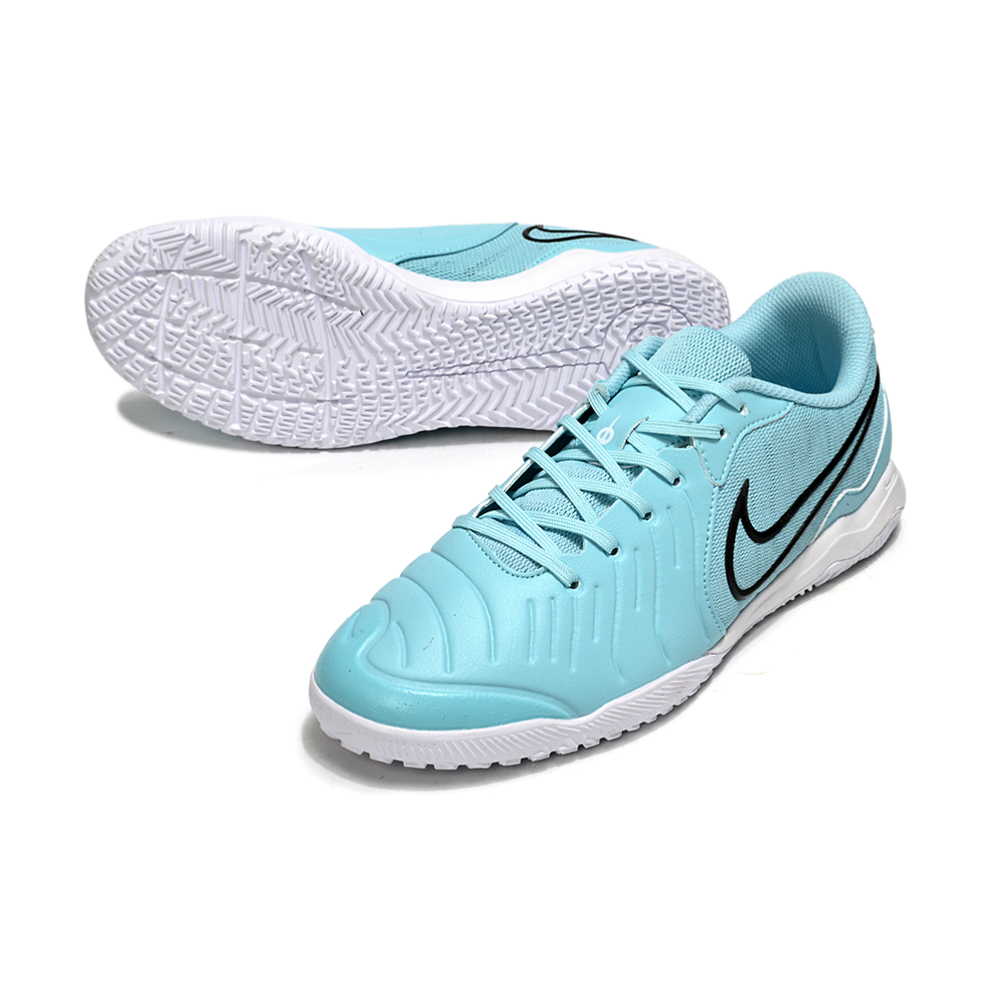 Chuteira Futsal Tiempo 10 Legend Elite IC Azul em azul claro com detalhes brancos e pretos