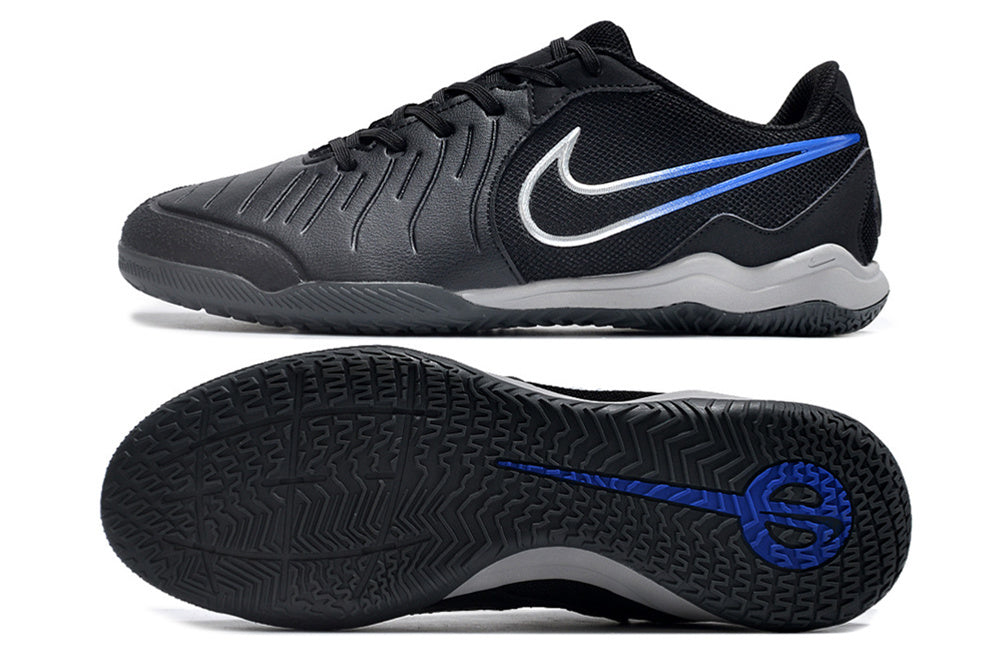 Chuteira Futsal Tiempo 10 Legend Elite IC Preta e Azul, ideal para jogadores exigentes em campo