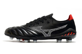 Chuteira Mizuno Morelia Neo 3 FG Preta vista lateral em fundo branco