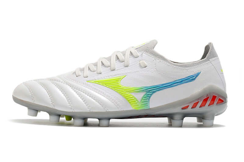 Chuteira Mizuno Morelia Neo 3 FG Rainbow com design vibrante e tecnologia avançada