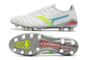 Chuteira Mizuno Morelia Neo 3 FG Rainbow vista lateral e solado