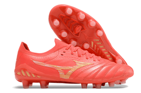 Chuteira Mizuno Morelia Neo 3 FG Vermelha, modelo de futebol em vermelho vibrante, ideal para jogadores que buscam conforto.