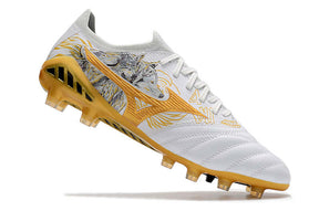 Chuteira Mizuno Morelia Neo 3 Special Edition SR4 com design exclusivo em branco e dourado