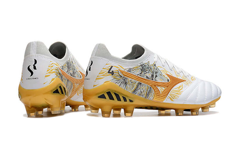 Chuteira Mizuno Morelia Neo 3 Special Edition SR4 com design premium e detalhes em amarelo.