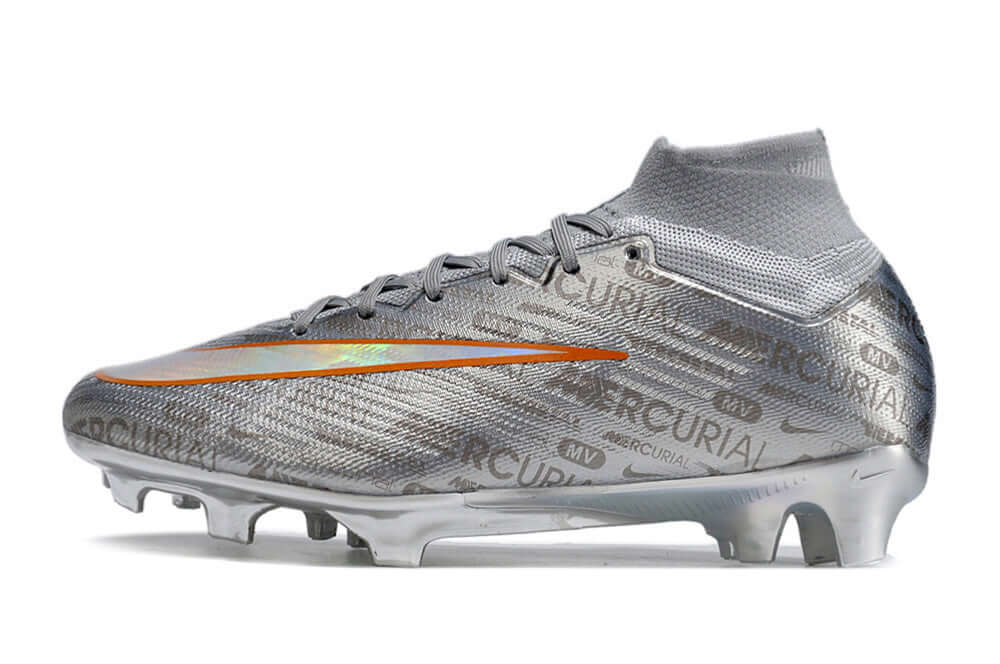 Chuteira Nike Air Zoom Mercurial FG Superfly IX Elite FG - Entrega Imediata em tom prateado e design aerodinâmico.