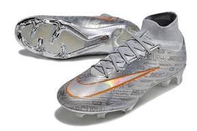 Chuteira Nike Air Zoom Mercurial FG Superfly IX Elite FG - Entrega Imediata em prata e laranja, design moderno e performance destacada.