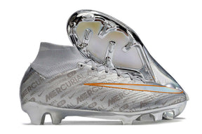 Chuteira Nike Air Zoom Mercurial FG Superfly IX Elite FG - Entrega Imediata, design prateado e detalhes em laranja.