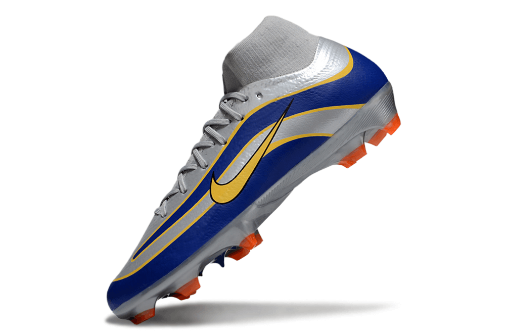 Chuteira Nike Air Zoom Mercurial Superfly 10 Edição Especial Elite FG - Prata e Azul em destaque
