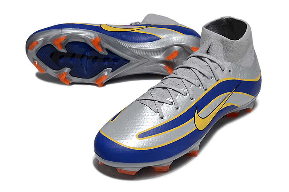 Chuteira Nike Air Zoom Mercurial Superfly 10 Edição Especial Elite FG - Prata e Azul em destaque, com design moderno e inovador.