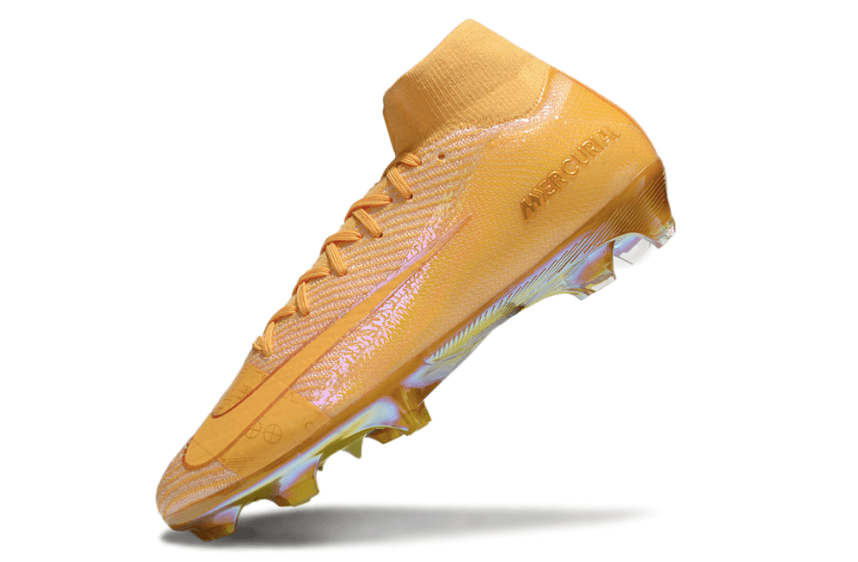 Chuteira Nike Air Zoom Mercurial Superfly 10 Elite FG Amarela em amarelo vibrante com design aerodinâmico.