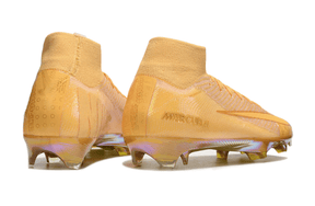 Chuteira Nike Air Zoom Mercurial Superfly 10 Elite FG Amarela em perspectiva traseira, destacando design e tecnologia.