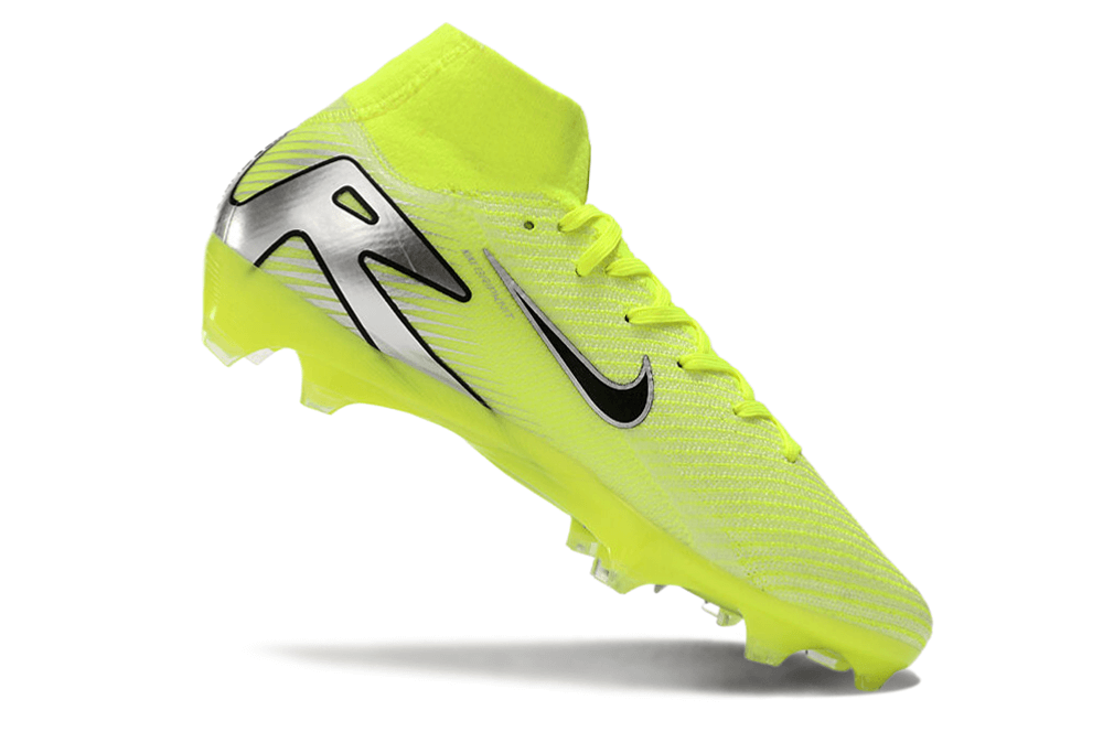 Chuteira Nike Air Zoom Mercurial Superfly 10 Elite FG em amarelo vibrante e design aerodinâmico.