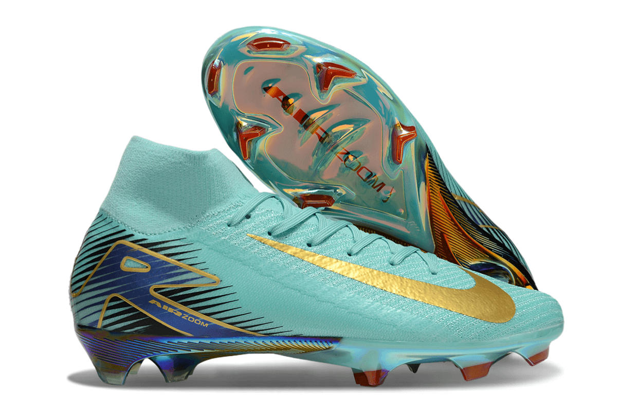 Chuteira Nike Air Zoom Mercurial Superfly 10 Elite FG - Azul com design inovador e tecnologia avançada.