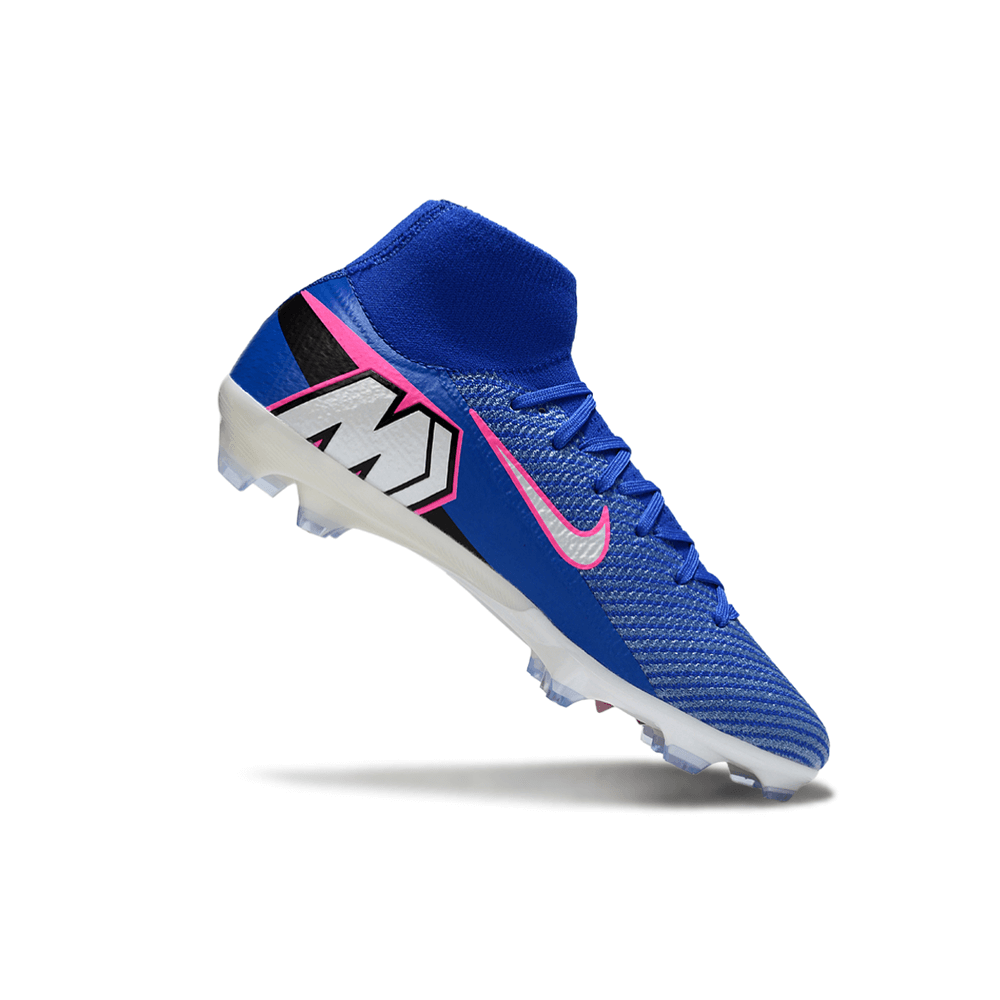 Chuteira Nike Air Zoom Mercurial Superfly 10 Elite FG Azul com design azul e detalhes em rosa.
